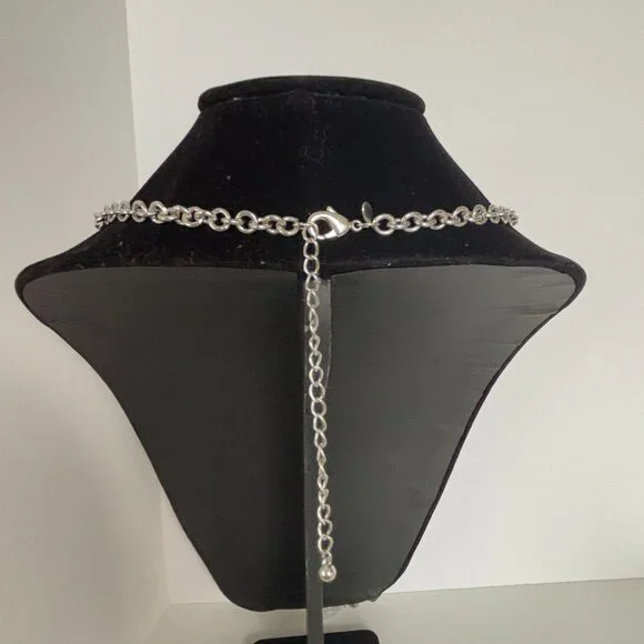 Chicos Long Necklace Multi-Bead Faux Gemstone Silver Chain Contemporary 40" Blue - Picture 7 of 8